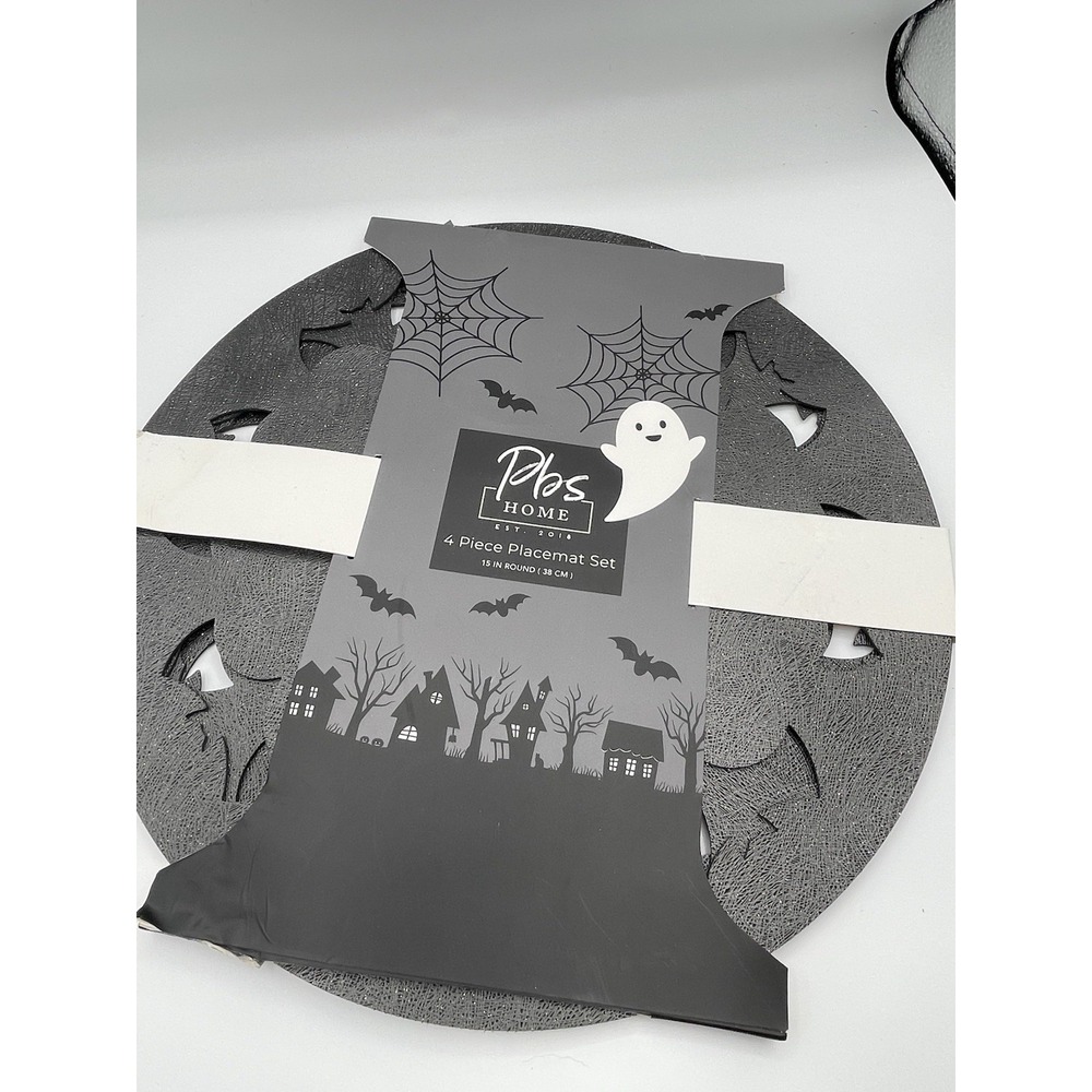 4‎ Piece Halloween Bats Black Round Placemats Set 15" NEW
